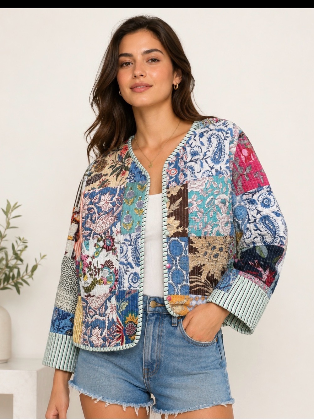 Hand Block Printed Quilted Cotton Reversible Jacket XL